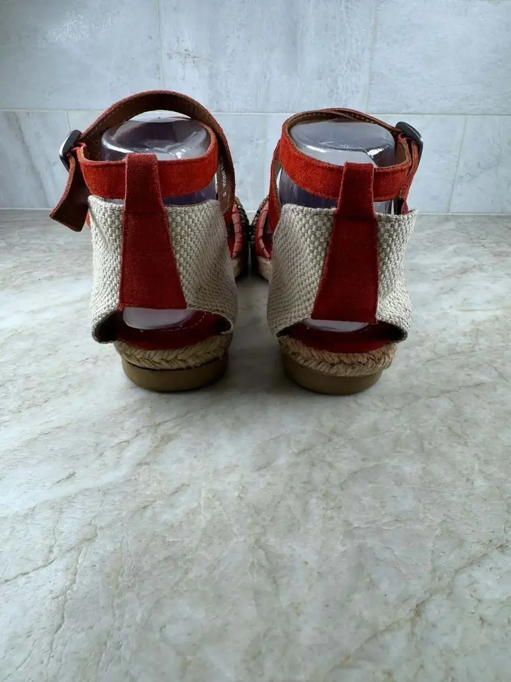 BOC Red Suede Beaded Espadrille Wedge Sandals Ankle Strap Boho Women’s Size 8